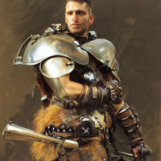 Image similar to portrait of warrior chipmunk, shiny armor, by jeremy mann, anders zorn, greg rutkowski.