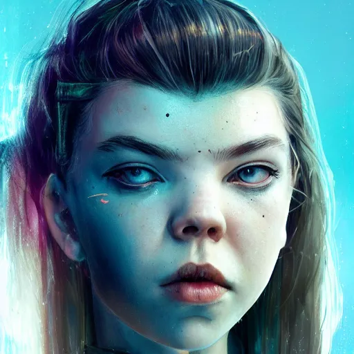 Prompt: anya taylor - joy portrait, dystopia core, apocalyptic, armor, warrior, dramatic, sharp focus, fiction, neon, fantasy, hyper detailed, digital art, trending in artstation, cinematic lighting, studio quality, smooth render, unreal engine 5 rendered, octane rendered, art style and nixeu and wlop and krenz cushart