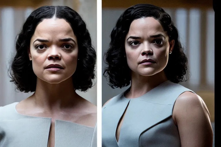 Image similar to portrait of tessa thompson as dolores abernathy in westworld