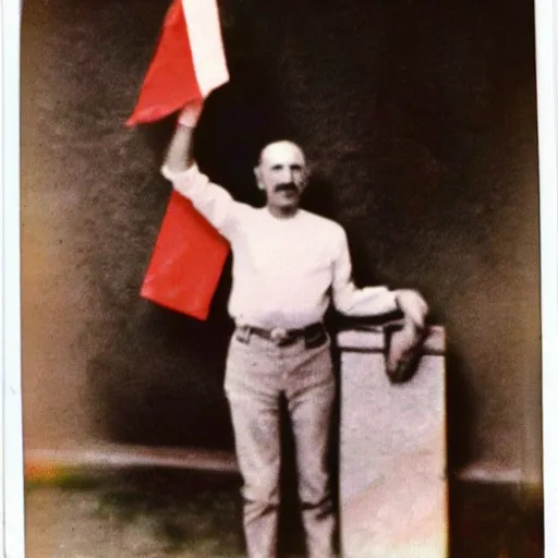 Prompt: polaroid photo of francisco franco holding an lgbti flag