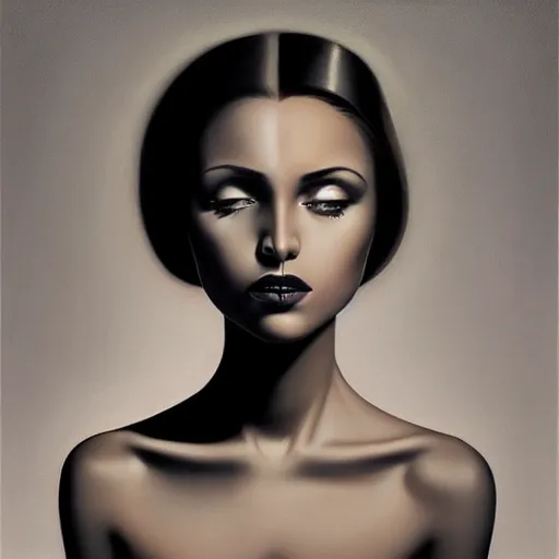 Image similar to a painting of a woman, an ultrafine detailed painting by rafal olbinski, behance contest winner, pop surrealism, detailed painting, very detailed, minimalist, skeuomorphic, airbrush art