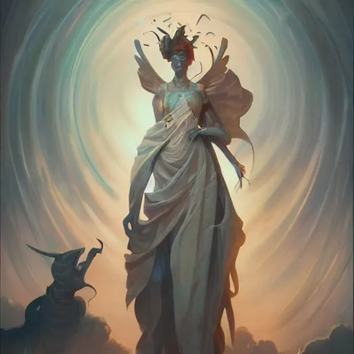 Image similar to a portrait of a statue of a dynamic character by peter mohrbacher