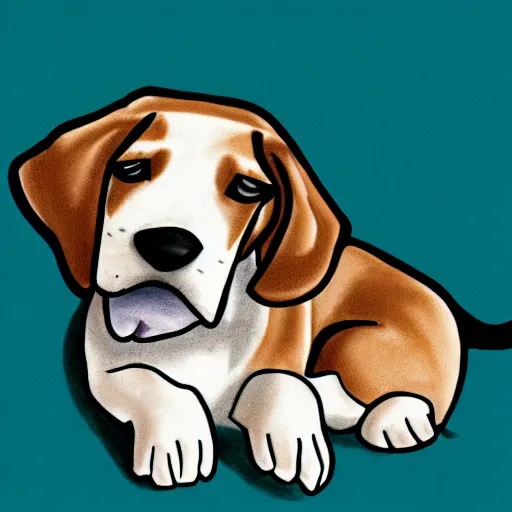 Prompt: a drawing of a sleeping beagle puppy, the nap team captain