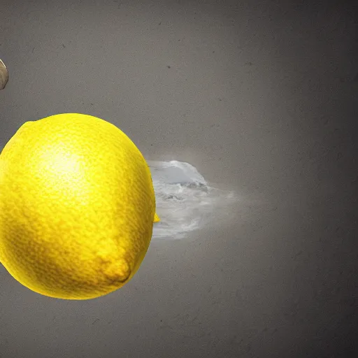 Image similar to lemon with a cape flying to the moon, digital art, highly detailed, cinematic, dramatic lighting