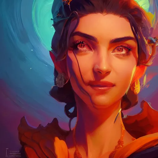 Image similar to portrait of a beautiful woman, maya ali mage, gloomhaven, dynamic lighting, gaudy colors, octane render aesthetic, matte painting concept art, official fanart behance hd artstation by jesper ejsing, by rhads and makoto shinkai and lois van baarle and ilya kuvshinov and rossdraws