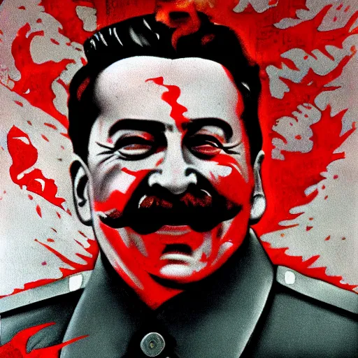 Image similar to stalin is on fire, scary art in hellish style, art in 4 k