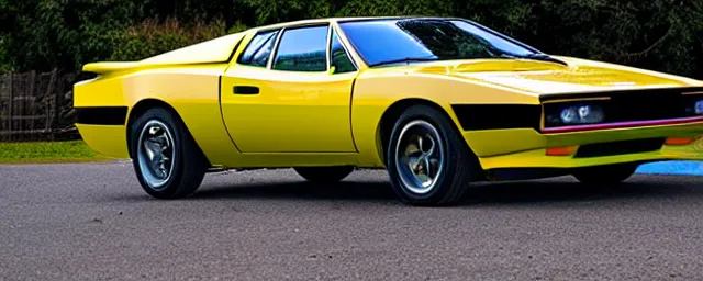 Image similar to a single 1 9 7 6 lotus esprit and 1 9 6 9 dodge charger hybrid, rocket engine in the back, dslr