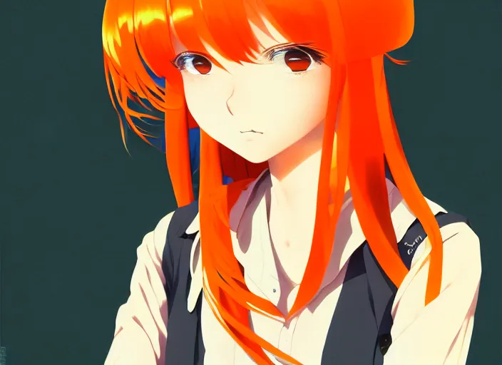 Image similar to anime girl with orange hair in the Soviet pioneer form, omoide emanon, tsuruta kenji, kyoto animation, manga,katsura masakazu, intricate, detailed, studio lighting, gradation,editorial illustration, matte print, Ilya Kuvshinov, concept art, digital