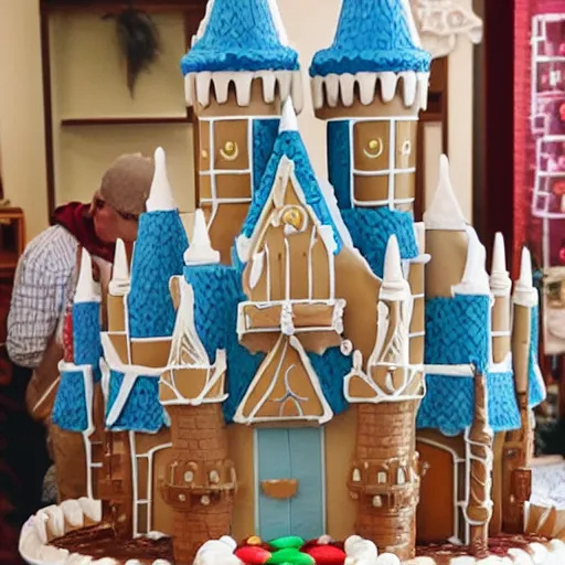 Image similar to life sized disney world castle as a gingerbread house.