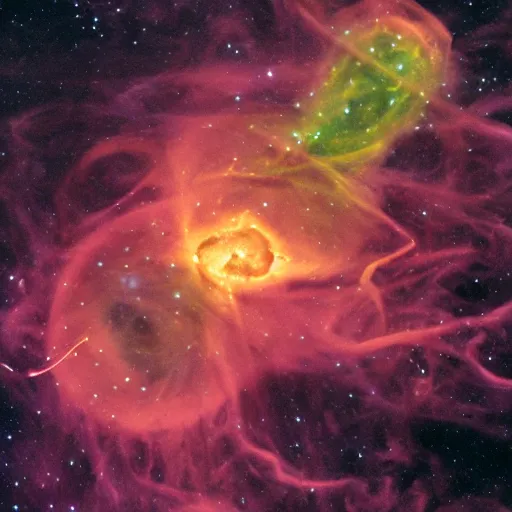 Prompt: lovecraftian tentacles emerging from a space nebula