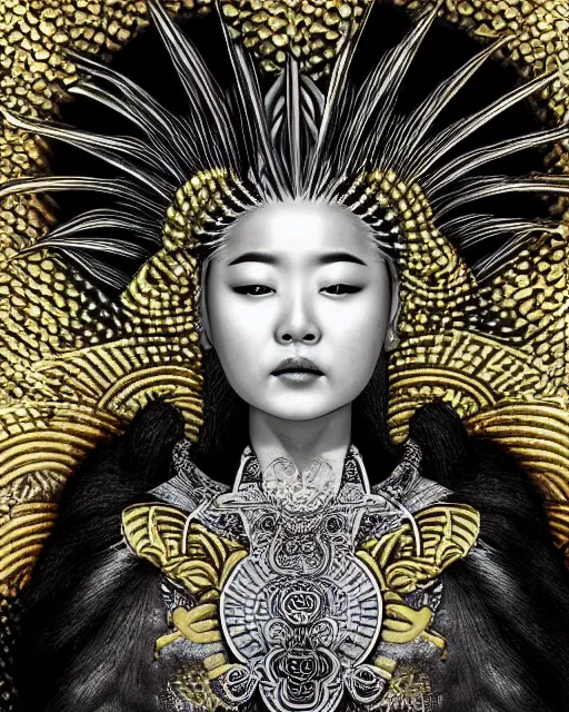 Image similar to hyper realistic portrait photo of ameterasu the sun goddess of japan, portrait shot, intricate detail