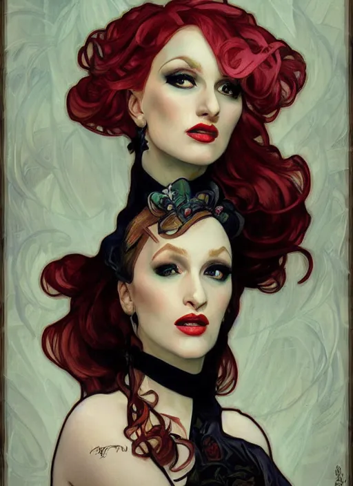 Prompt: jinkx monsoon, painting by artgerm and greg rutkowski and alphonse mucha