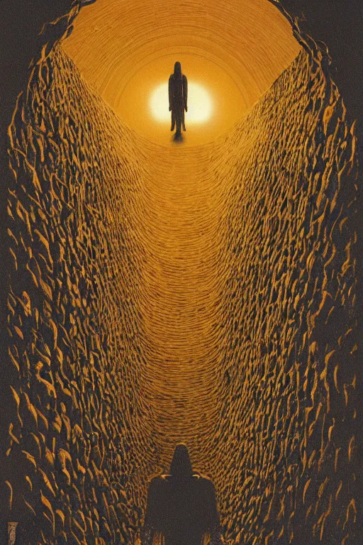 Prompt: the music of the mummy estates,art by Den Beauvais and Chris Van Allsburg,trending on artstation, unsettlingly symmetrical lighting aerial view,avant-garde ,tintype ,2001: A Space Odyssey ,movie poster,hyperrealism,