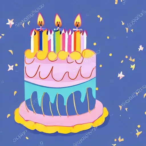 Image similar to birthday card, birthday cake with candles, cute illustration by claudia gadotti