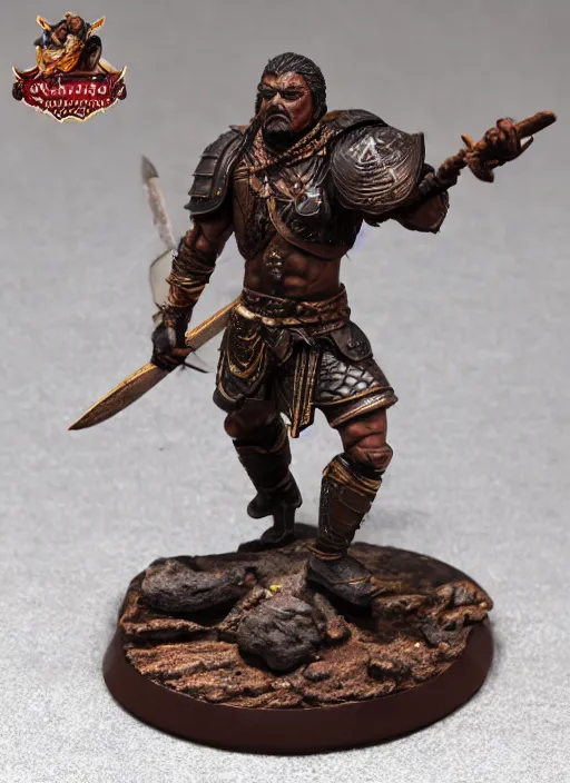 Prompt: 80mm resin detailed miniature of a Muscular Warrior, clothed in armor, brown skin, battle axe, Product Introduction Photos, 4K, Full body