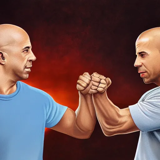 Image similar to paul walker and vin diesel doing a fist bump in heaven, digital art, highly detailed