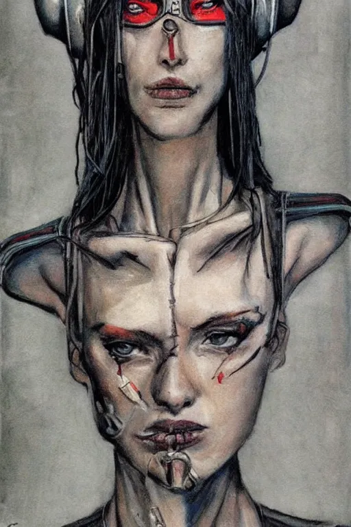 Image similar to portrait fashion model cyborg artwork by enki bilal