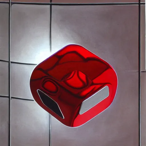 Prompt: chrome spheres on a red cube by james mcdougal hart