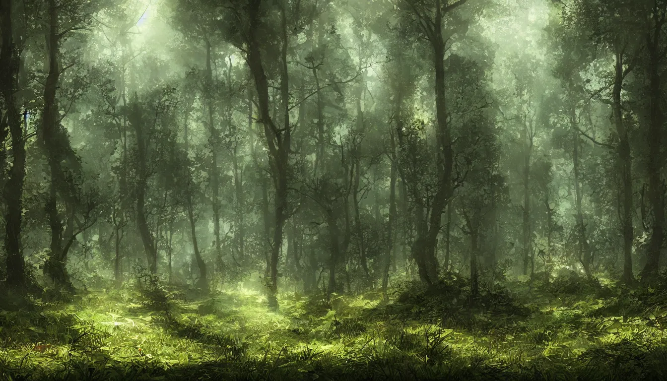 Prompt: A clearing in a forest, digital art, very detailed, trending on artstation, 4K wallpaper