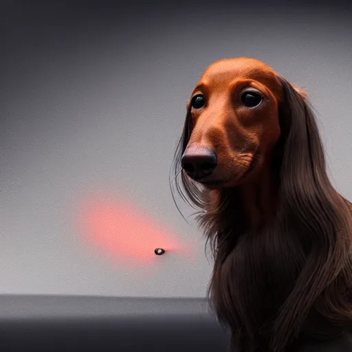 Prompt: portrait of long haired daschund, concept art, cinematic lighting, beeple, - 6