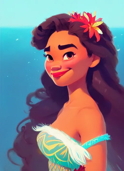 Image similar to dream highly detailed portrait of disney's princess moana, magnificent, photographic realistic background, by atey ghailan, by greg rutkowski, by greg tocchini, by james gilleard, by joe fenton, by kaethe butcher, trending on instagram, award winning details