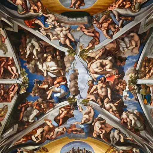 Prompt: Sistine chapel ceiling in the style of Banksy