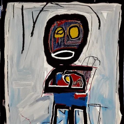 Prompt: Early Morning. Sunlight is pouring through the window lighting the face of an old man holding a cup of coffee. A new day has dawned bringing with it new hopes and aspirations. Detailed and intricate strokes and lines. Painting by Basquiat, 1986