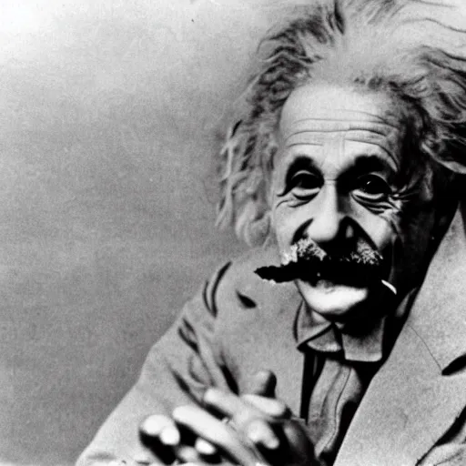 Image similar to einstein getting high, sticking his tongue out and doing sign of the horns