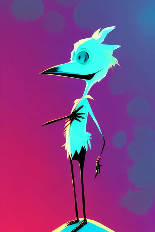 Prompt: curved perspective digital art of an anthropomorphic punk bird by anton fadeev from nightmare before christmas