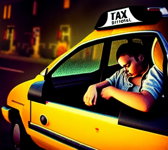 Image similar to of a dream inside a dream, stable diffusion inception, the sleeping man who dreams the universe into existance works as a taxi driver