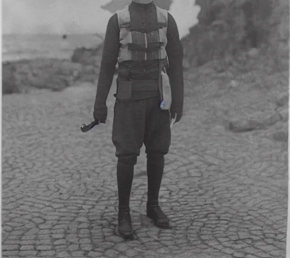Prompt: a man cosplaying as Naruto, old sepia photo found on the Titanic