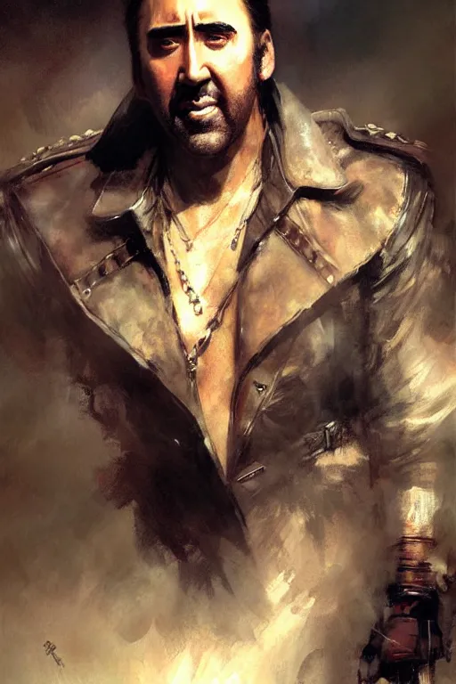 Prompt: nicolas cage portrait dnd, painting by gaston bussiere, craig mullins, greg rutkowski, yoji shinkawa