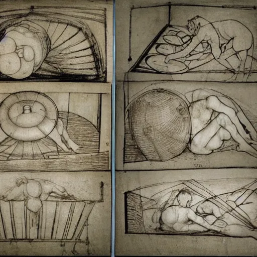 Image similar to leonardo da vinci's sketches for his new invention, the hot tub