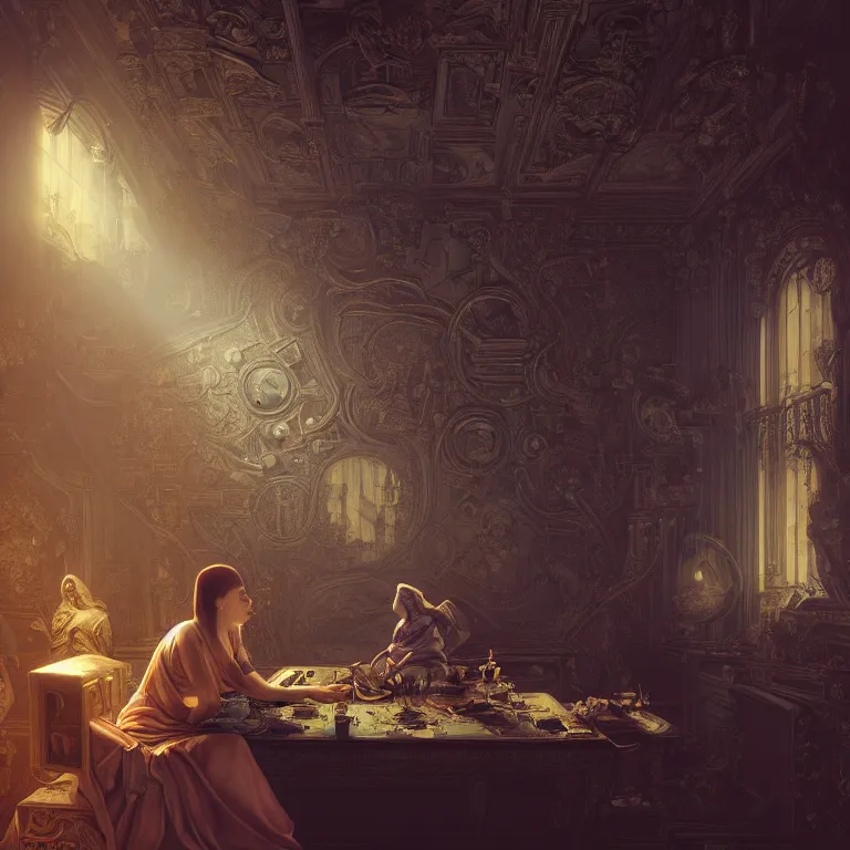 Image similar to motherboard, chip circuit, computer, dream - like atmosphere, baroque landscape painting, perfect composition, beautiful detailed intricate insanely detailed octane render trending on artstation, 8 k artistic photography, photorealistic, soft natural volumetric cinematic perfect light, chiaroscuro, award - winning photograph, masterpiece, raphael, caravaggio, greg rutkowski, beeple