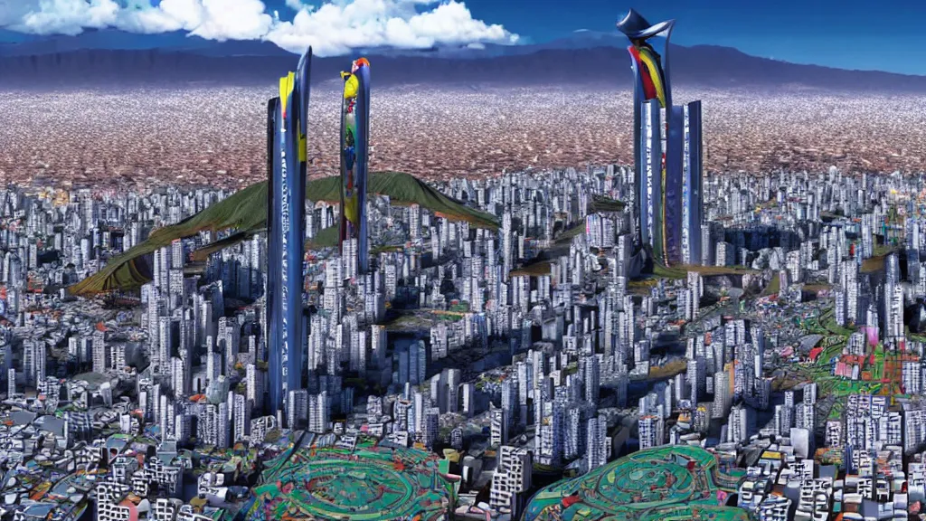 Image similar to Optimistic Nucleur filled vision of futuristic Quito, Ecuador; by Oswaldo Moncayo and Vincent Callebaut; Art Direction by James Cameron; 4K, 12K