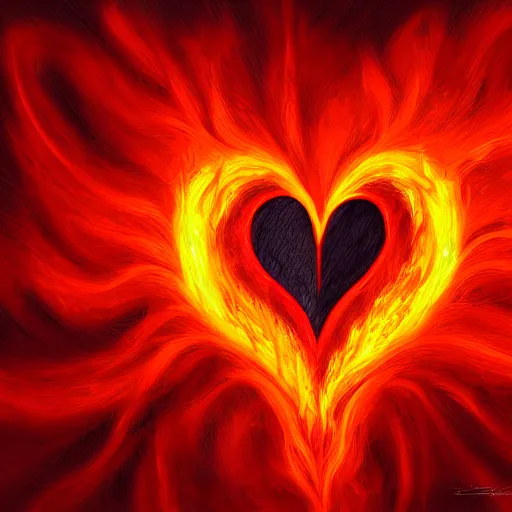 Prompt: fire of love, burning heart, digital painting, deviant art