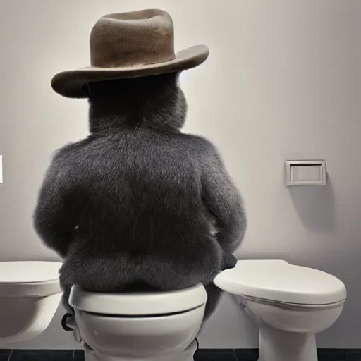 Image similar to UHD candid photo of Smokey The Bear in the loo sitting on the porcelain throne, by Annie leibowitz, photorealisitc, extremely detailed