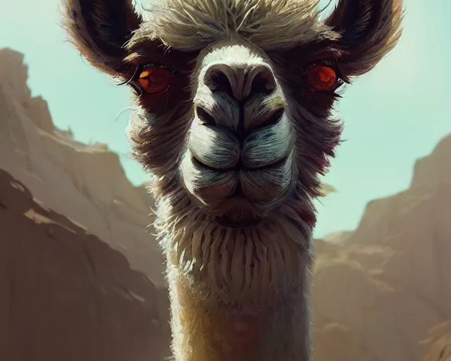 Image similar to Highly detailed portrait of a llama mob boss, in GTA V, Stephen Bliss, unreal engine, fantasy art by Greg Rutkowski, Loish, Rhads, ferdinand knab, Makoto Shinkai and Lois van baarle, ilya kuvshinov, rossdraws, Tom Bagshaw, global illumination, radiant light, detailed and intricate environment