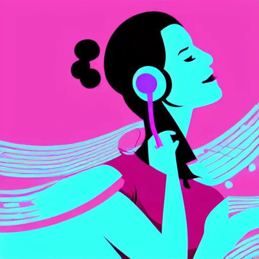 Prompt: a beautiful illustration of a woman in with headphones dancing by jason brooks, hed kandi, adobe illustrator