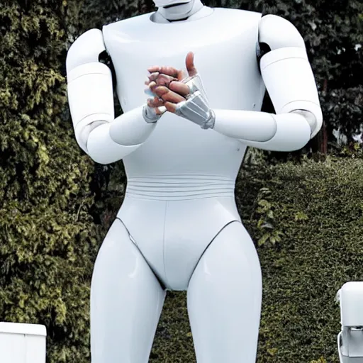 Image similar to showing off his muscles, shiny skin, f 1 driver charles leclerc, on display, who is a male android, posing like a statue, blank stare, humanoid robot, frozen ice statue, made of ice, a realistic detailed photo of a guy who is an attractive humanoid who is half robot and half humanoid, by the pool