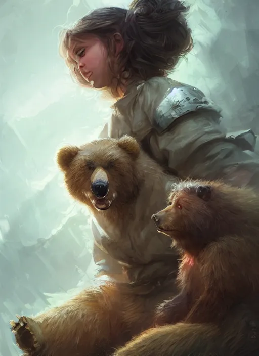 Image similar to portrait of little girl and her werebear, d & d, fantasy, portrait, highly detailed, digital painting, trending on artstation, concept art, sharp focus, illustration, art by artgerm and greg rutkowski and magali villeneuve