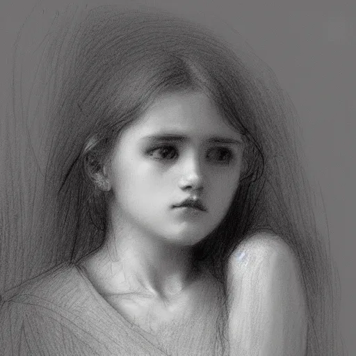 pencil sketch of a lonely girl