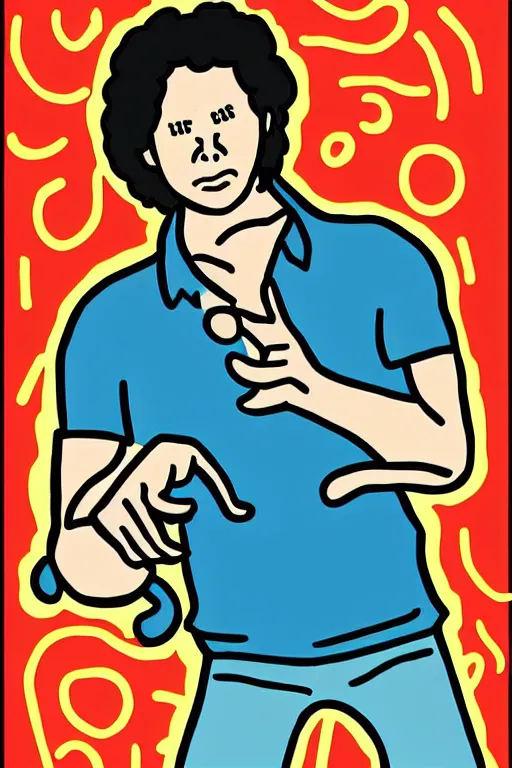 Prompt: Poster illustration of Neil Breen, full shot, Keith Haring style