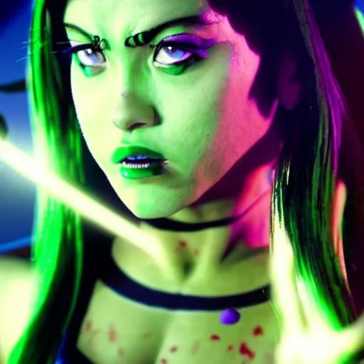 Prompt: cinematic scene with olivia rodrigo as jolyne from jojo's bizarre adventure, live action film, stone ocean, dramatic, small details, volumetric lighting, still frame