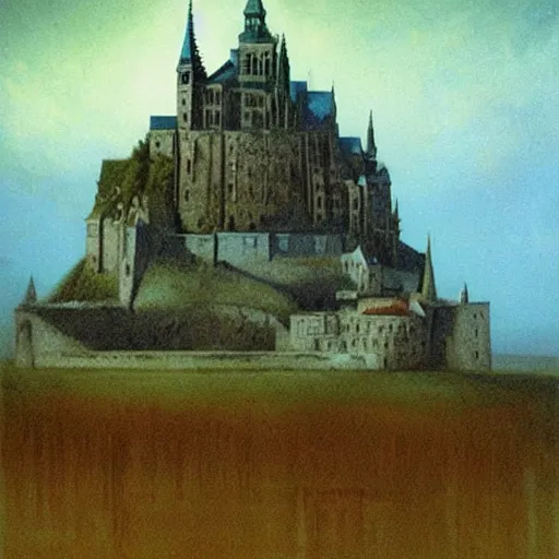 Prompt: beksinski painting of mont saint - michel