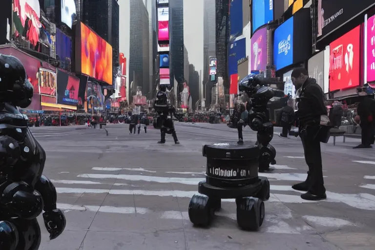 Image similar to robots attacking people in times square security camera footage