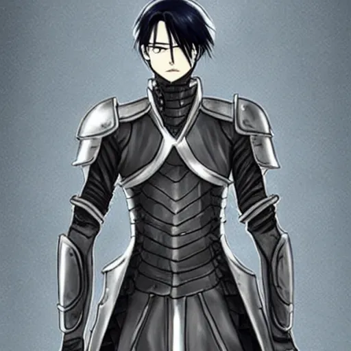 Image similar to Levi Ackerman wearing armor, no helmet