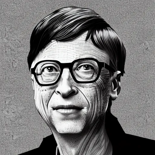 Image similar to bill gates full body portrait, piles of syringes behind him, body horror, black and white illustration by junji ito, feeling of grimdark, sharp focus, fiction, hyper detailed, digital art, trending in artstation, cinematic lighting, studio quality, smooth render, unreal engine 5