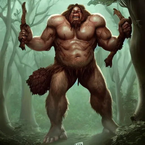 Image similar to an ettin from dnd in a dark forest, digital art, high quality render, artstation