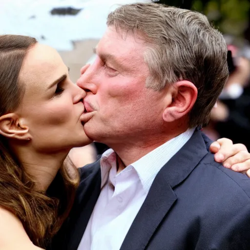 Image similar to pgoto of natalie portman kissing a boring white male.